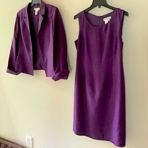 Coldwater Creek - Classic Purple 2-piece jacket dress,  100%  silk, Size 14